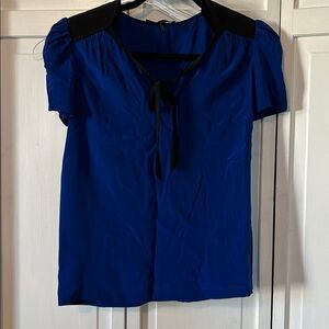Maje Seymour Royal Blue Blouse with Black Trim - Size 1 (Small)